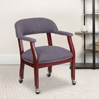 Chaise de conférence en vinyle noir avec clous décoratifs et roulettes