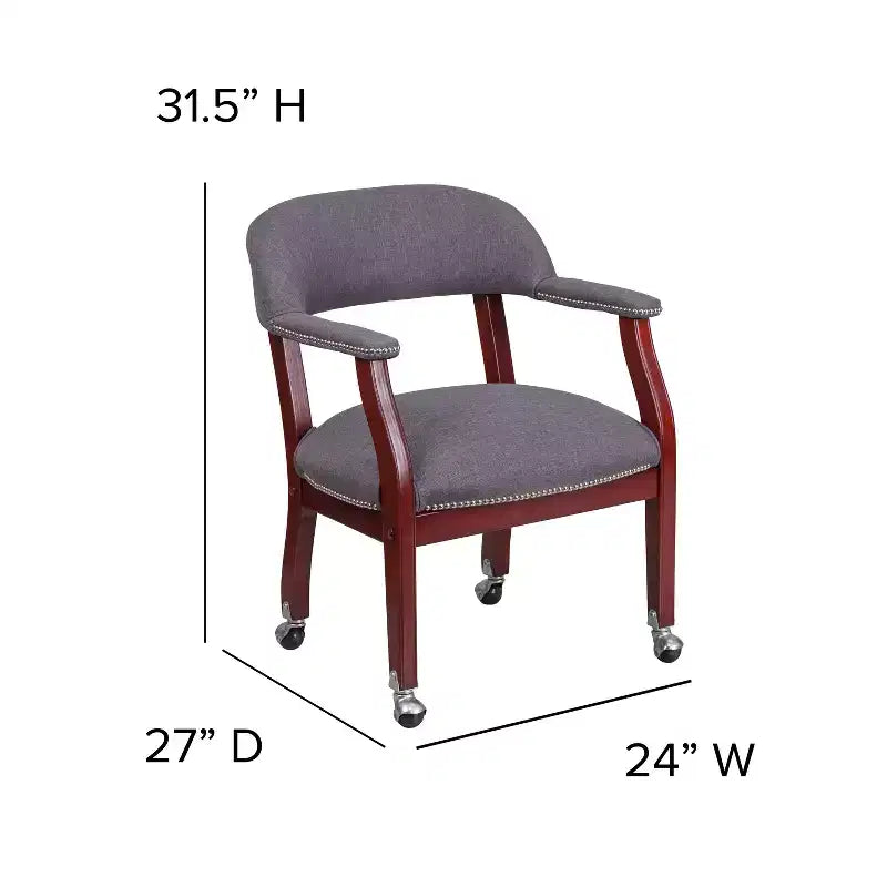 Chaise de conférence en vinyle noir avec clous décoratifs et roulettes