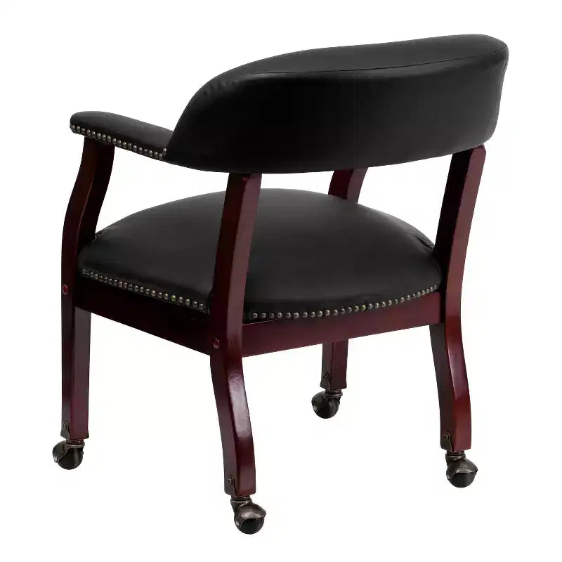 Chaise de conférence en vinyle noir avec clous décoratifs et roulettes