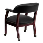 Chaise de conférence en vinyle noir avec clous décoratifs et roulettes