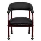 Chaise de conférence en vinyle noir avec clous décoratifs et roulettes