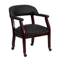 Chaise de conférence en vinyle noir avec clous décoratifs et roulettes