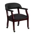 Chaise de conférence en vinyle noir avec clous décoratifs et roulettes