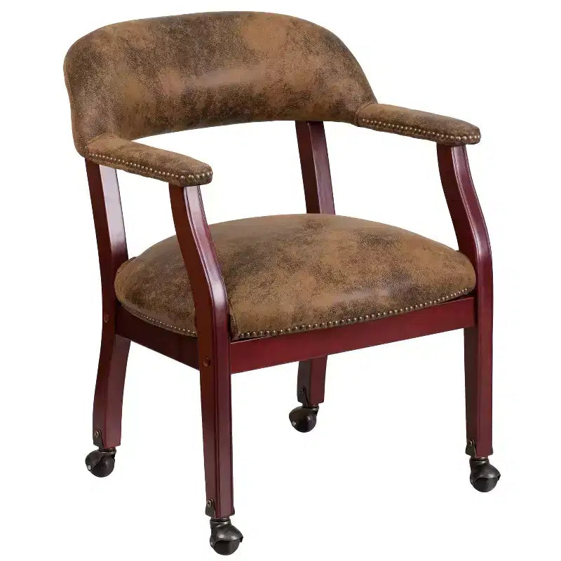 Chaise de conférence en vinyle noir avec clous décoratifs et roulettes