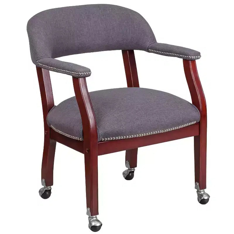 Chaise de conférence en vinyle noir avec clous décoratifs et roulettes