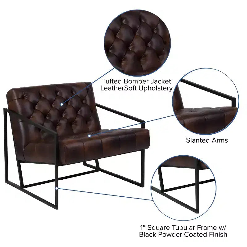 Fauteuil de salon capitonné en cuir reconstitué avec accoudoirs inclinés