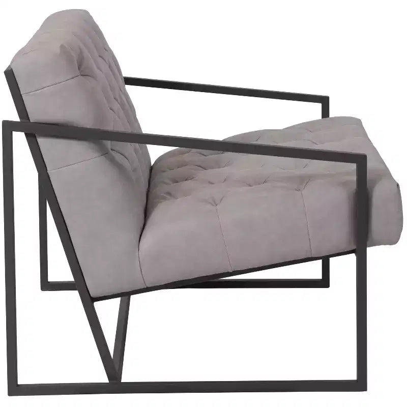 Fauteuil de salon capitonné en cuir reconstitué avec accoudoirs inclinés