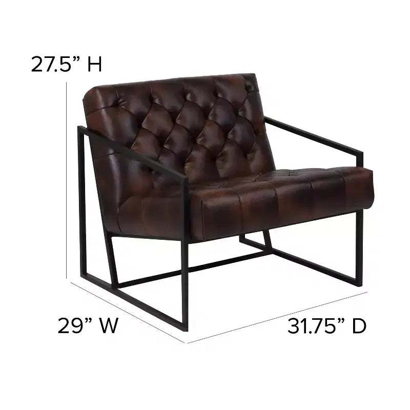 Fauteuil de salon capitonné en cuir reconstitué avec accoudoirs inclinés