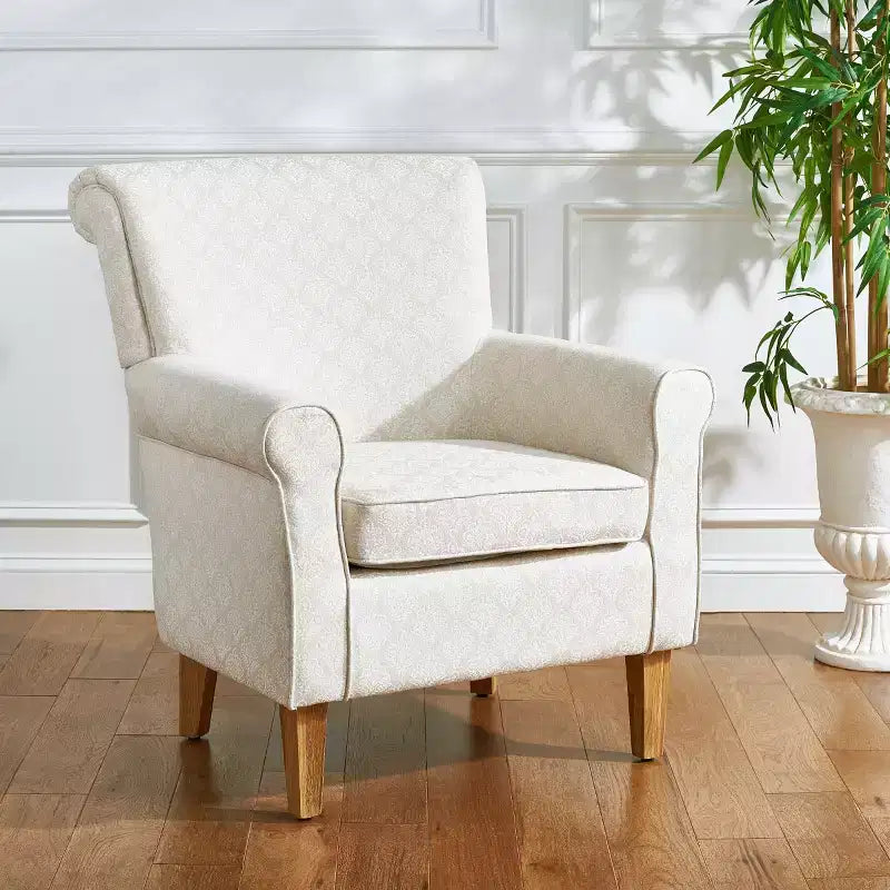 Fauteuil Club Rembourré, Imprimé Floral Rouge et Blanc, Coton/Lin