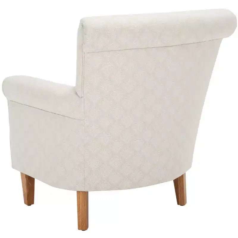 Fauteuil Club Rembourré, Imprimé Floral Rouge et Blanc, Coton/Lin