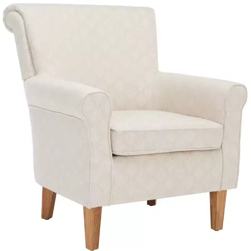 Fauteuil Club Rembourré, Imprimé Floral Rouge et Blanc, Coton/Lin