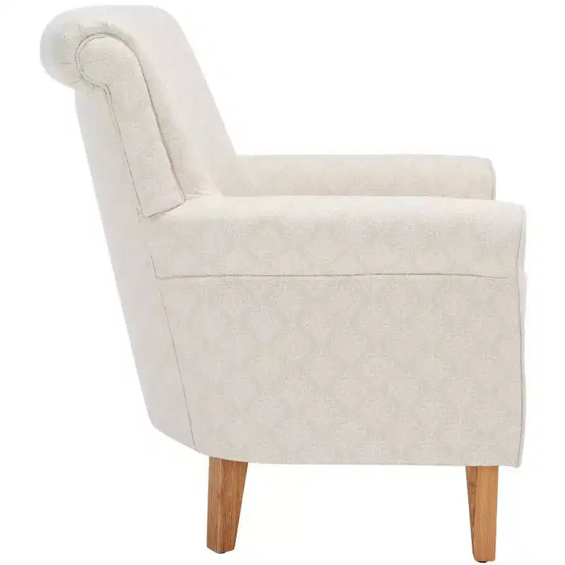 Fauteuil Club Rembourré, Imprimé Floral Rouge et Blanc, Coton/Lin