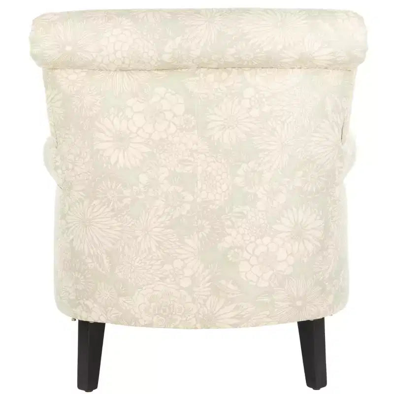 Fauteuil Club Rembourré, Imprimé Floral Rouge et Blanc, Coton/Lin