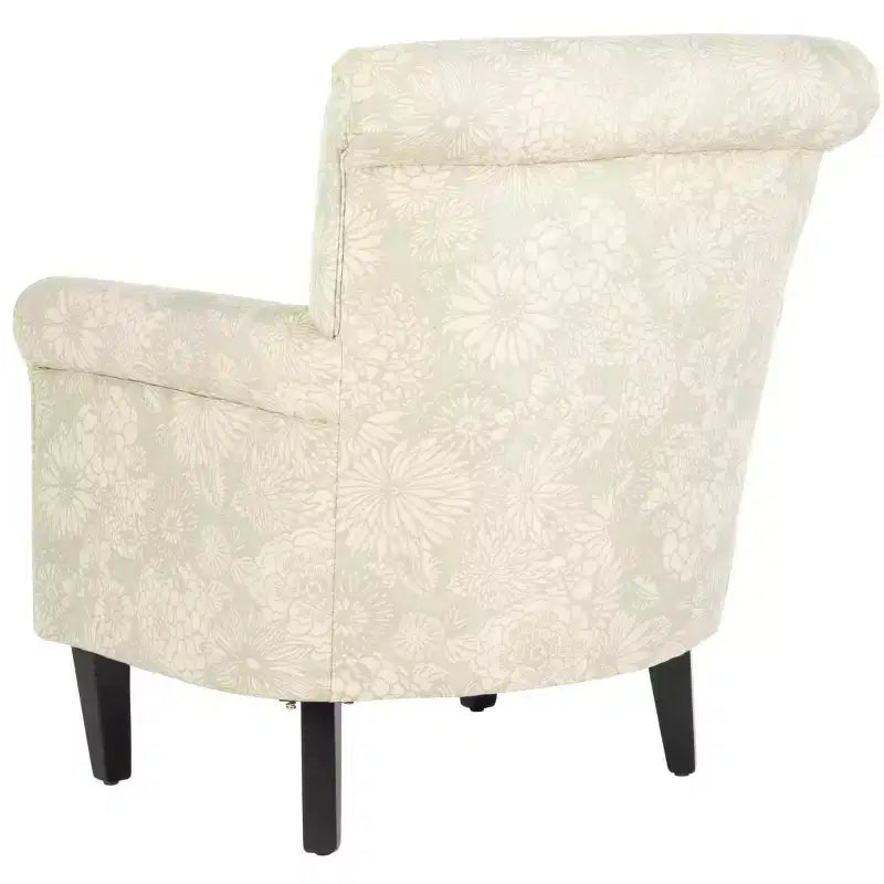 Fauteuil Club Rembourré, Imprimé Floral Rouge et Blanc, Coton/Lin
