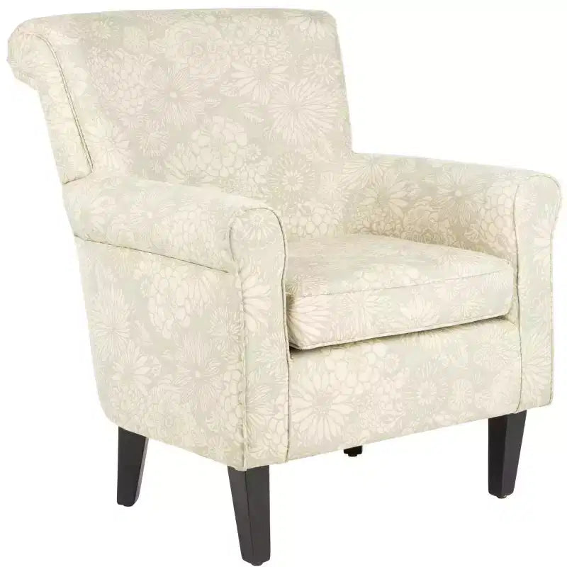 Fauteuil Club Rembourré, Imprimé Floral Rouge et Blanc, Coton/Lin