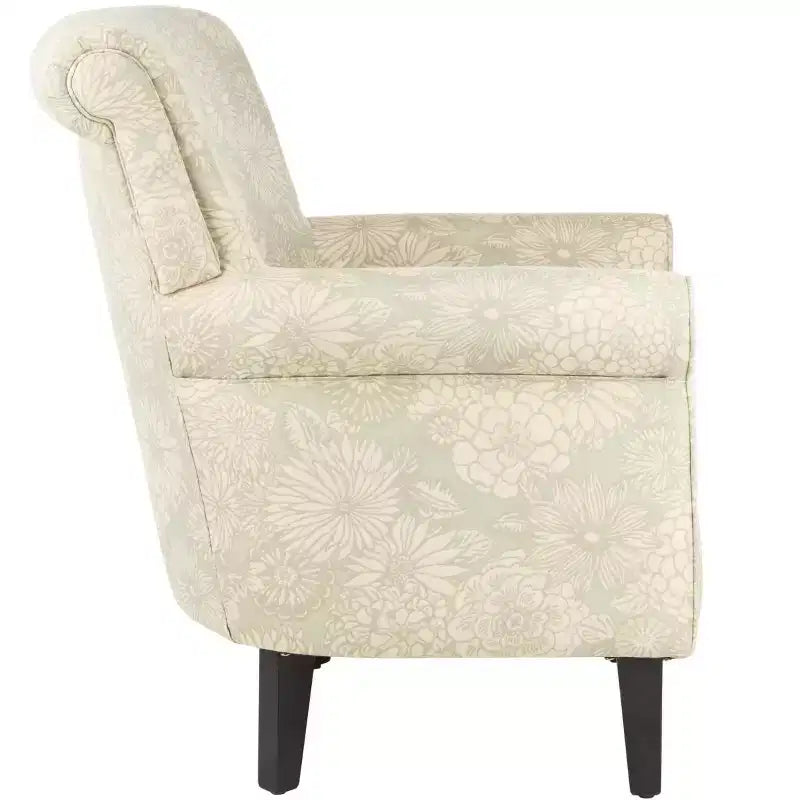 Fauteuil Club Rembourré, Imprimé Floral Rouge et Blanc, Coton/Lin