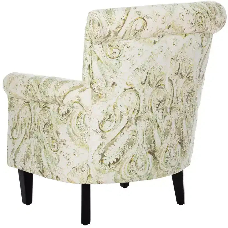 Fauteuil Club Rembourré, Imprimé Floral Rouge et Blanc, Coton/Lin