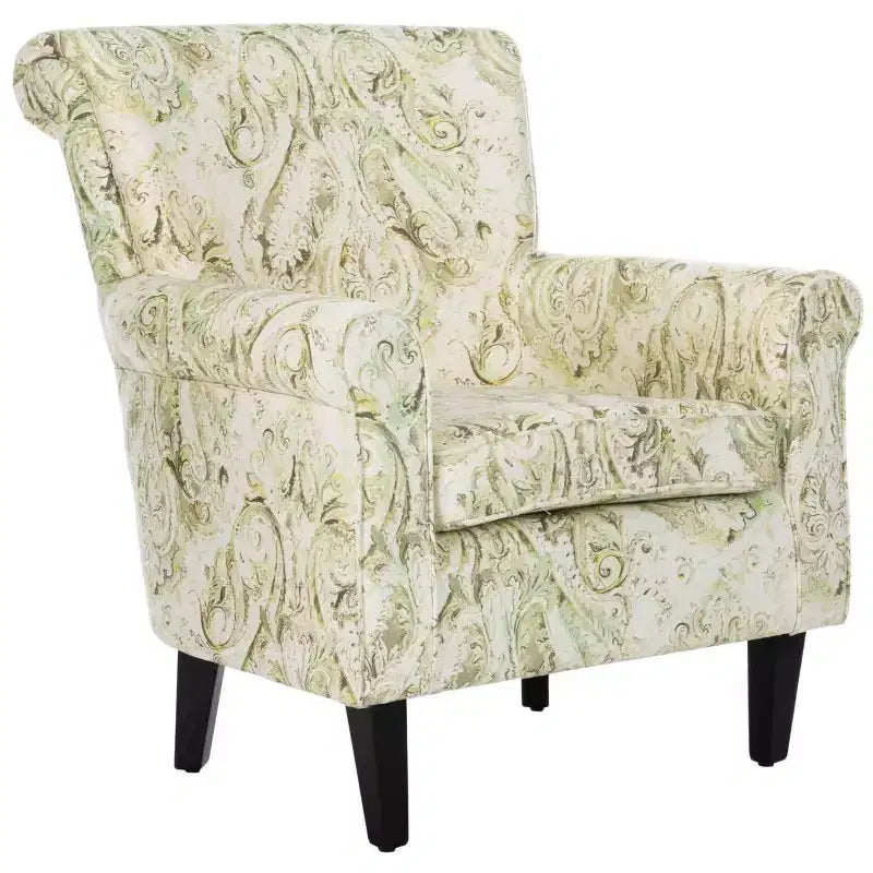 Fauteuil Club Rembourré, Imprimé Floral Rouge et Blanc, Coton/Lin