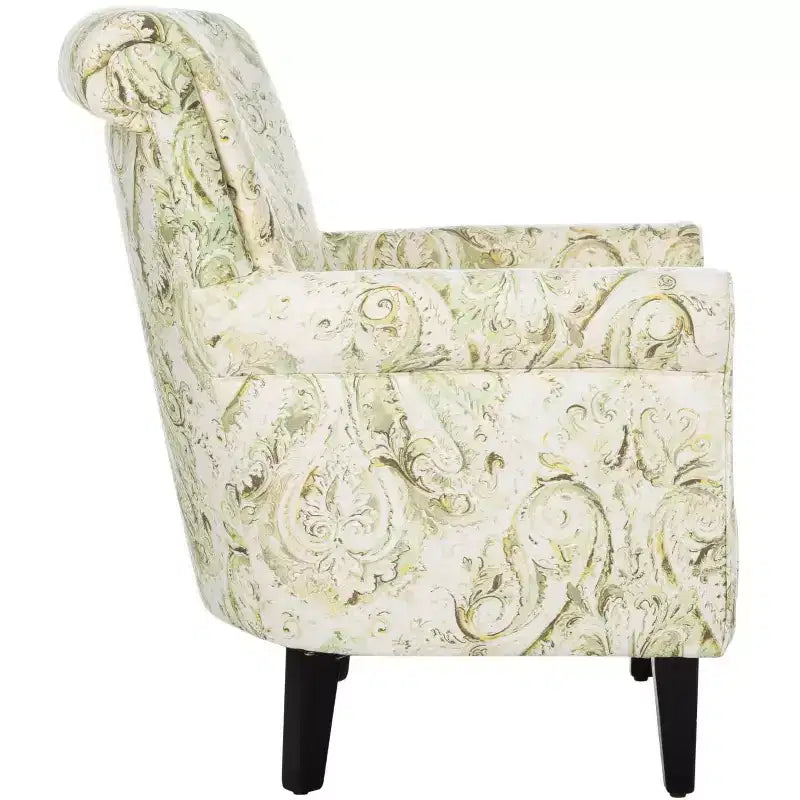 Fauteuil Club Rembourré, Imprimé Floral Rouge et Blanc, Coton/Lin