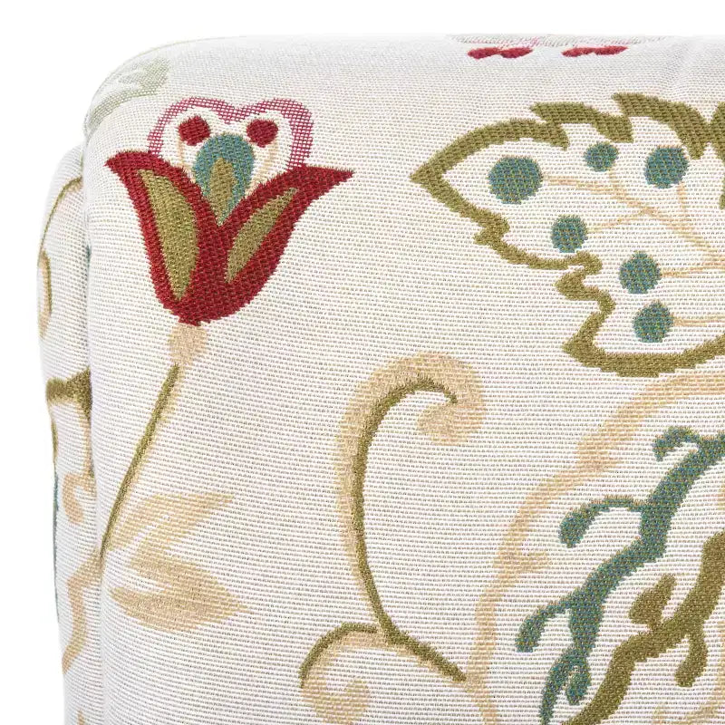 Fauteuil Club Rembourré, Imprimé Floral Rouge et Blanc, Coton/Lin