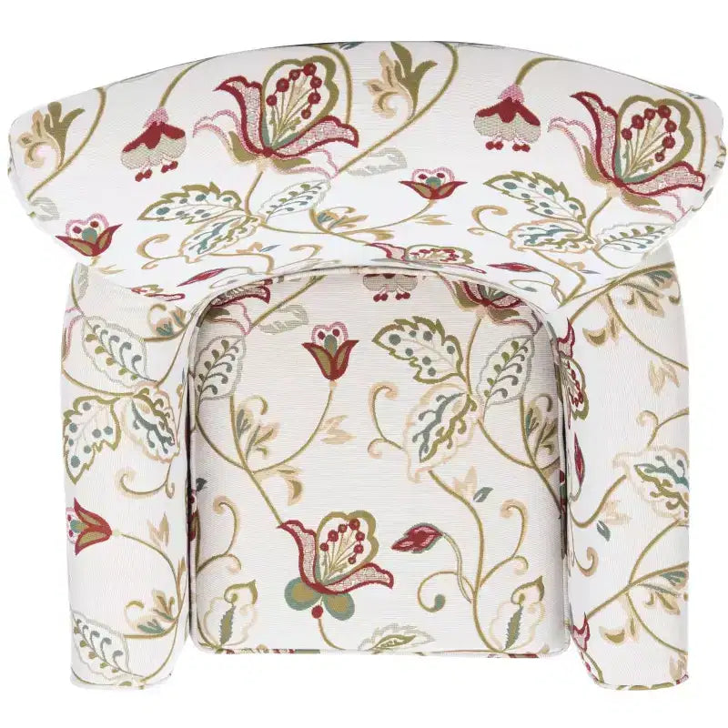 Fauteuil Club Rembourré, Imprimé Floral Rouge et Blanc, Coton/Lin