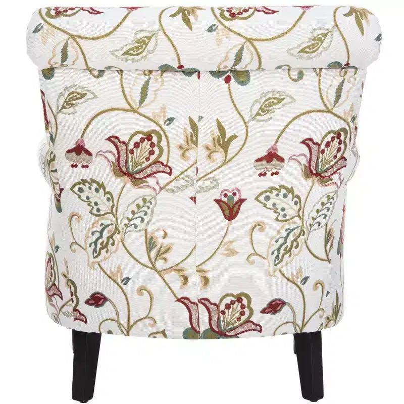 Fauteuil Club Rembourré, Imprimé Floral Rouge et Blanc, Coton/Lin
