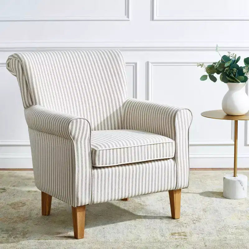 Fauteuil Club Rembourré, Imprimé Floral Rouge et Blanc, Coton/Lin