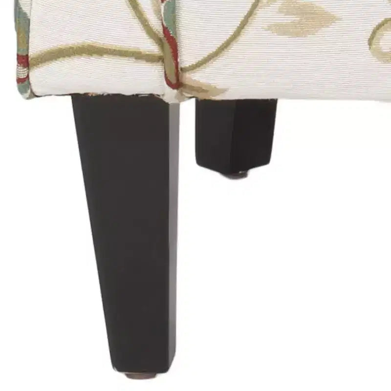Fauteuil Club Rembourré, Imprimé Floral Rouge et Blanc, Coton/Lin