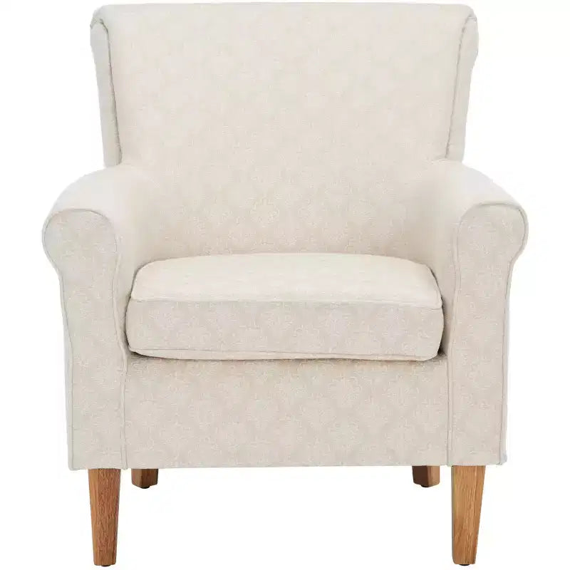 Fauteuil Club Rembourré, Imprimé Floral Rouge et Blanc, Coton/Lin