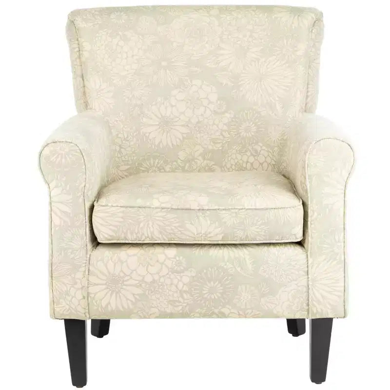 Fauteuil Club Rembourré, Imprimé Floral Rouge et Blanc, Coton/Lin