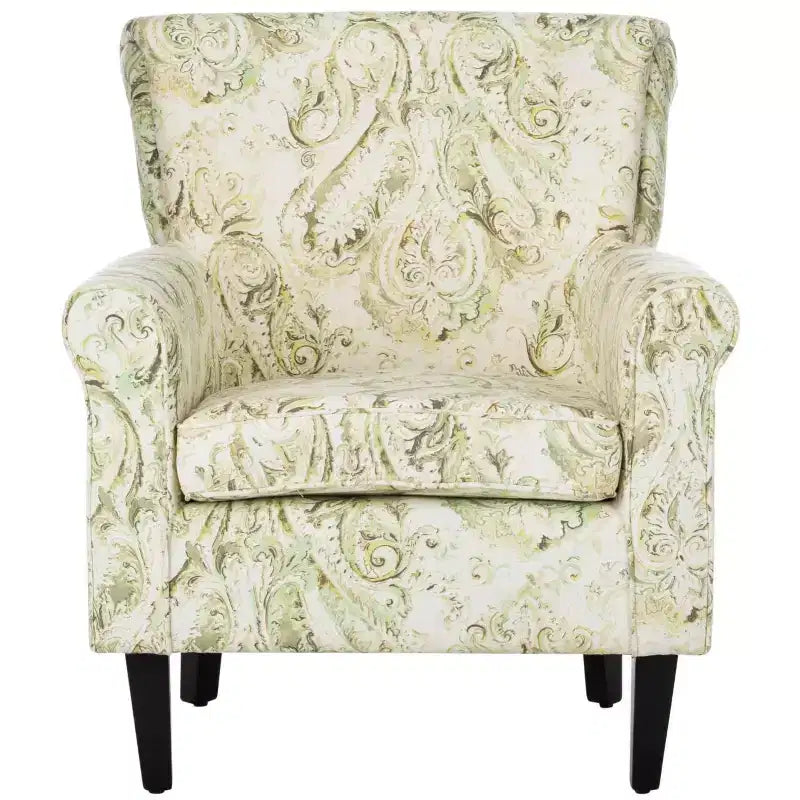 Fauteuil Club Rembourré, Imprimé Floral Rouge et Blanc, Coton/Lin