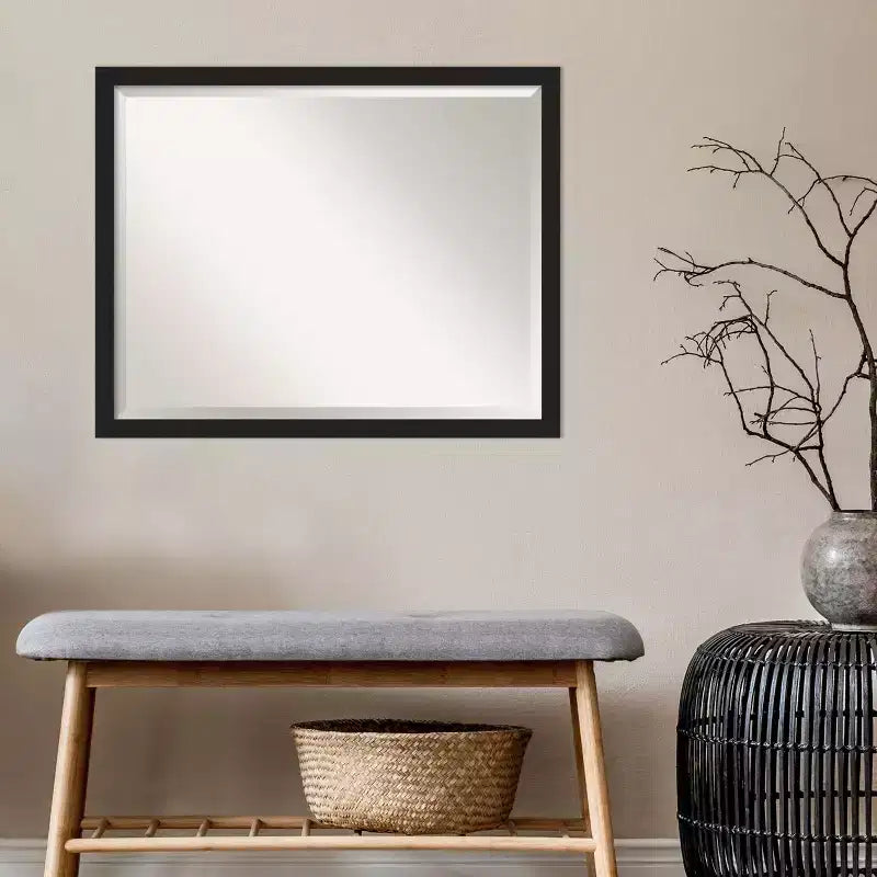 Miroir mural de salle de bain à cadre noir brossé fin
