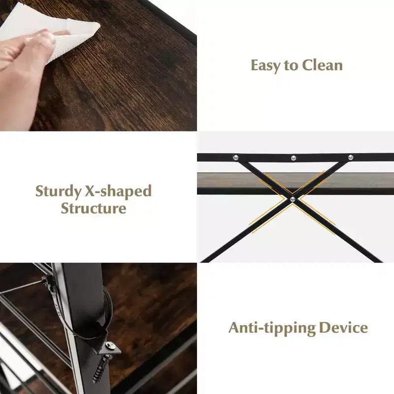 Étagère pliante à 5 niveaux avec 4 roulettes, configurable soi-même, noir/naturel