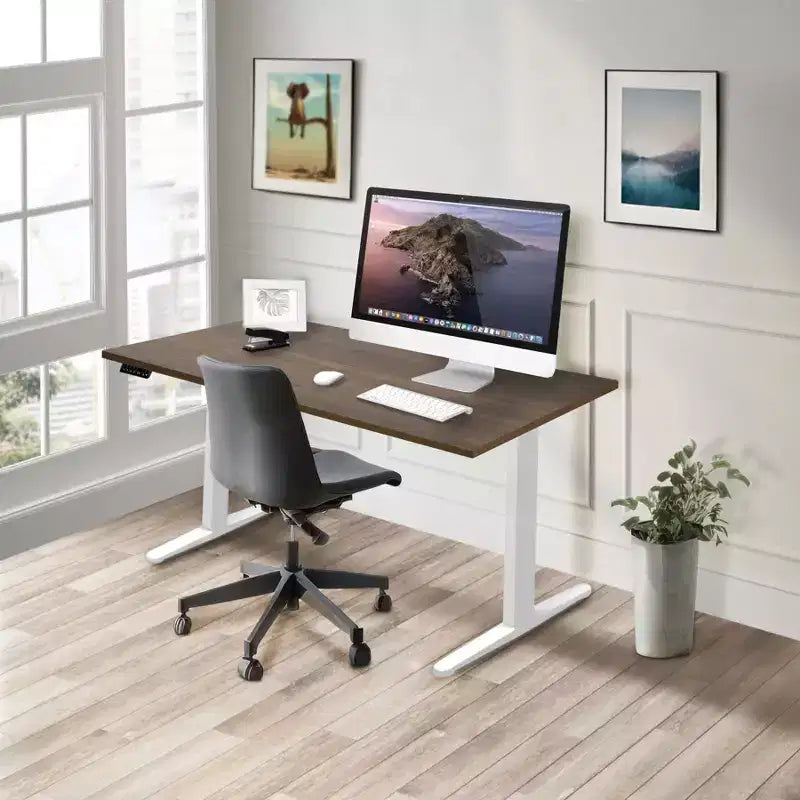 Bureau assis-debout électrique à deux moteurs avec plateau de 140 cm, blanc