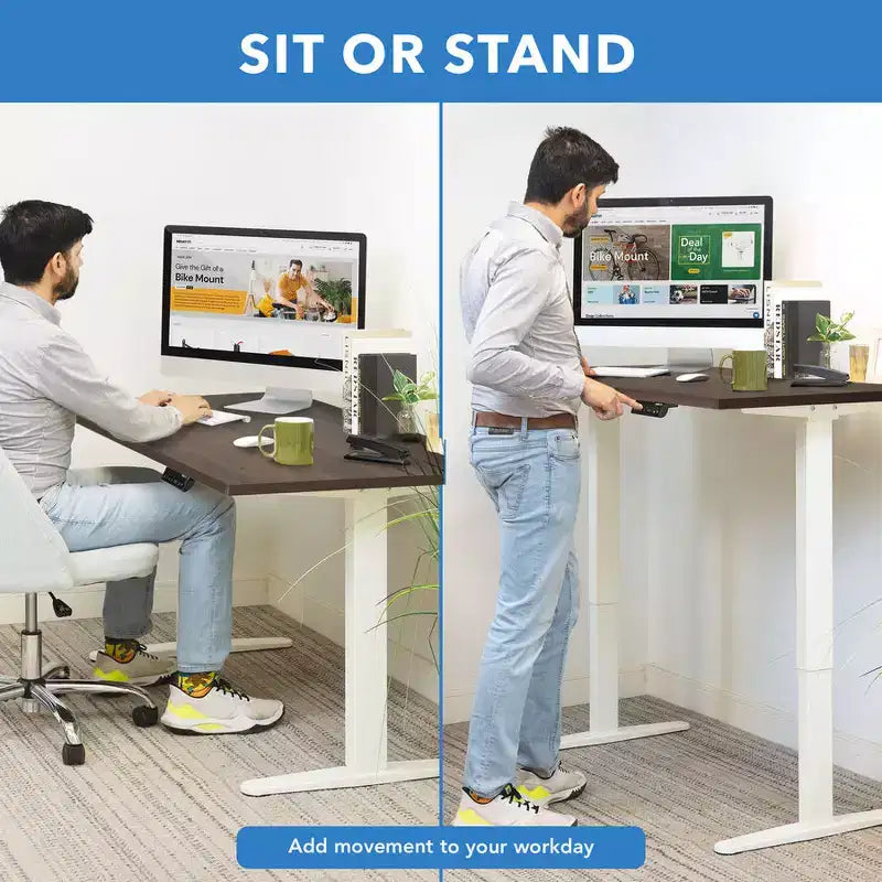 Bureau assis-debout électrique à deux moteurs avec plateau de 140 cm, blanc