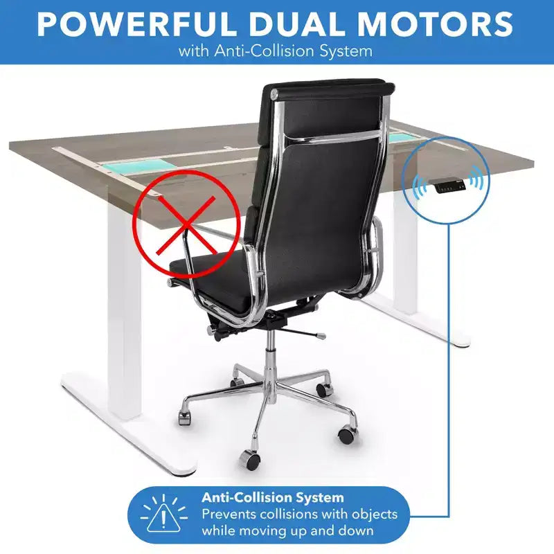 Bureau assis-debout électrique à deux moteurs avec plateau de 140 cm, blanc