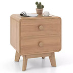 Costway 1/2 PCS Modern Style 2-Drawer Nightstand Bedside Table with Solid Rubber Wood Legs Brown