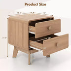 Table de chevet marron à 2 tiroirs avec pieds en bois d'hévéa