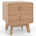 Table de chevet marron à 2 tiroirs avec pieds en bois d'hévéa