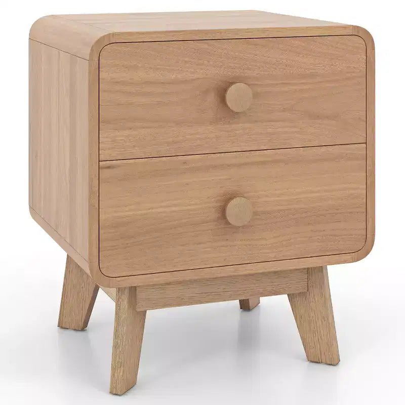 Table de chevet marron à 2 tiroirs avec pieds en bois d'hévéa