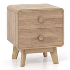 Table de chevet marron à 2 tiroirs avec pieds en bois d'hévéa
