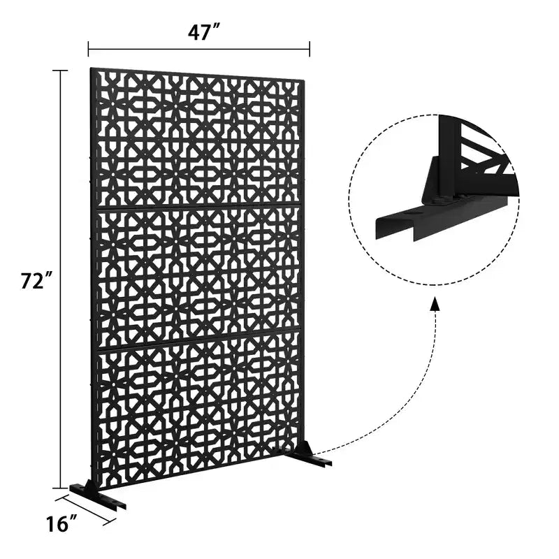 Paravent d'intérieur métallique 72"x47", séparateur de pièce à 3 panneaux