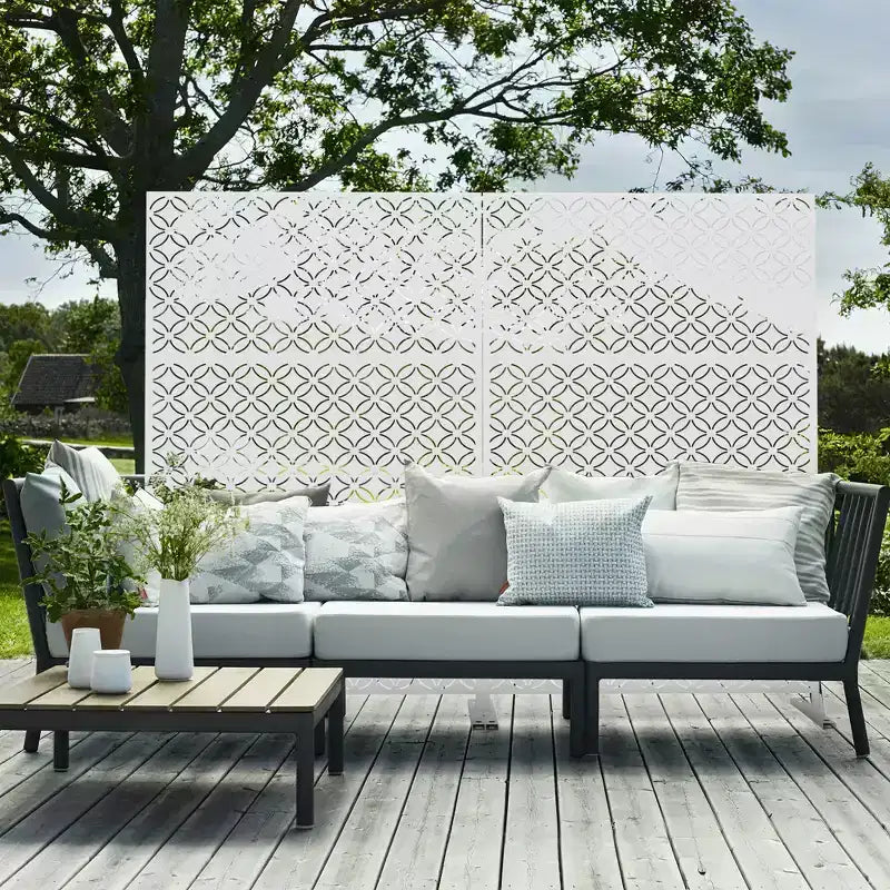 Paravent extérieur en métal autoportant, motif floral