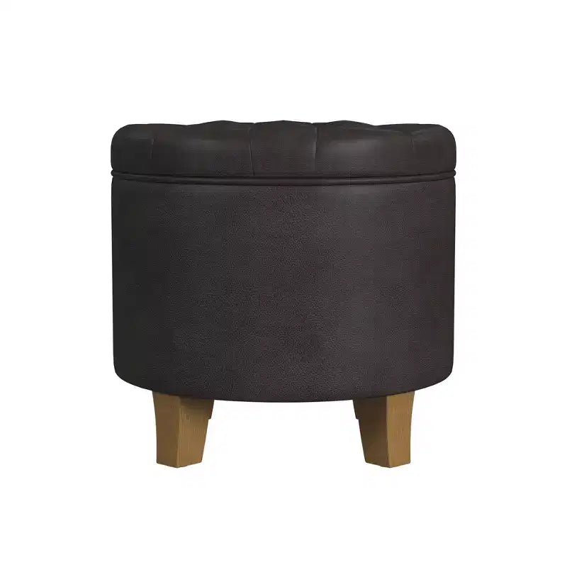 Pouf de rangement rond capitonné en similicuir