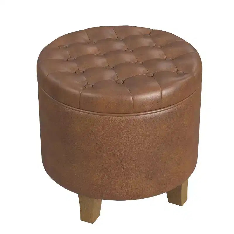 Pouf de rangement rond capitonné en similicuir