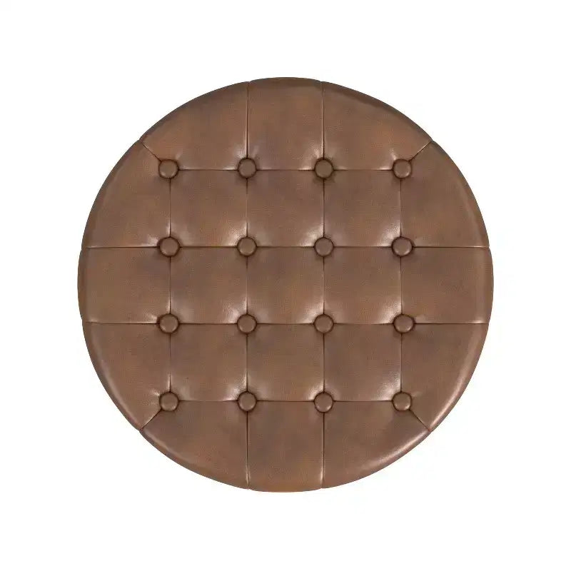 Pouf de rangement rond capitonné en similicuir
