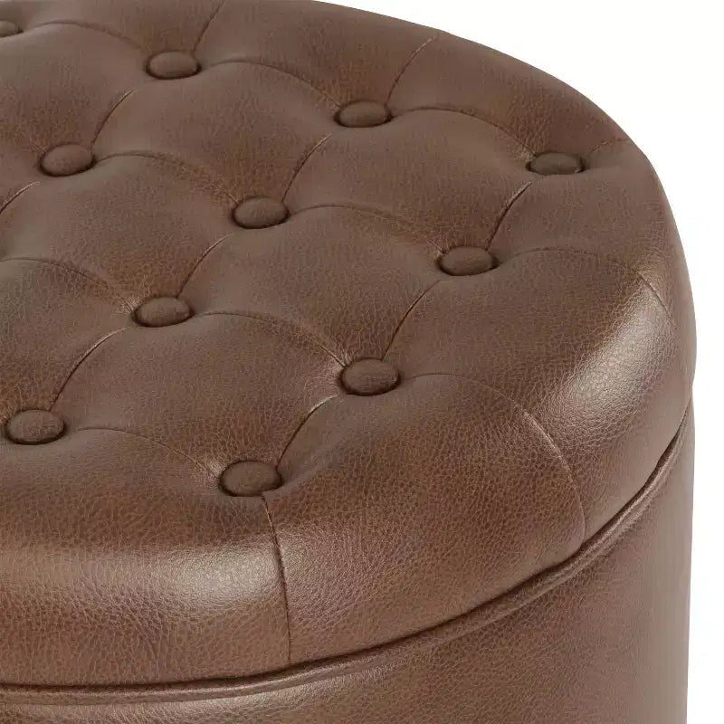 Pouf de rangement rond capitonné en similicuir
