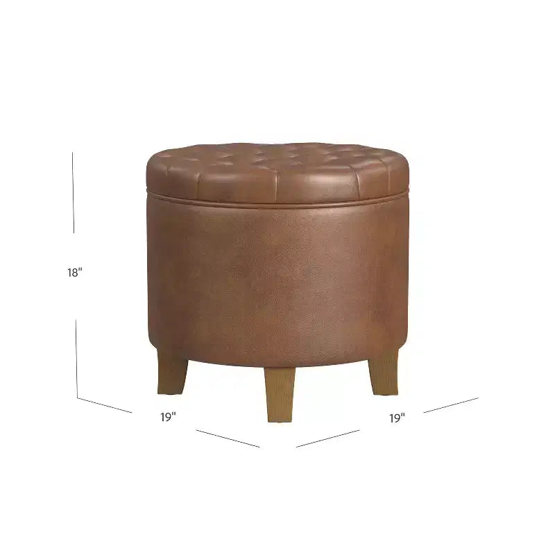 Pouf de rangement rond capitonné en similicuir