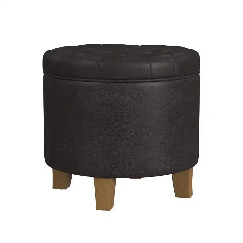 Pouf de rangement rond capitonné en similicuir