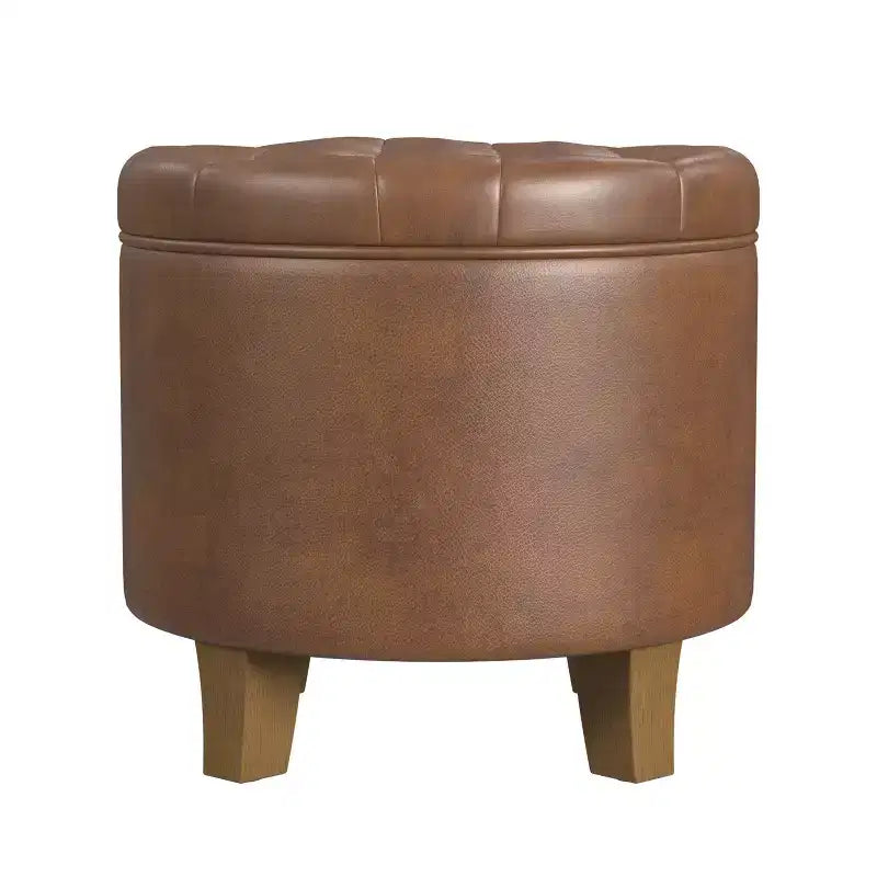 Pouf de rangement rond capitonné en similicuir